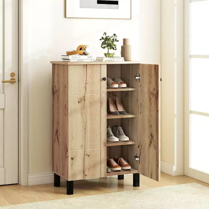 Costway Shoe Storage Cabinet 4-Tier Shoe Organizer w/ Removable Shelves & 2 Doors