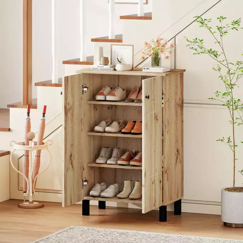 Costway Shoe Storage Cabinet 4-Tier Shoe Organizer w/ Removable Shelves & 2 Doors