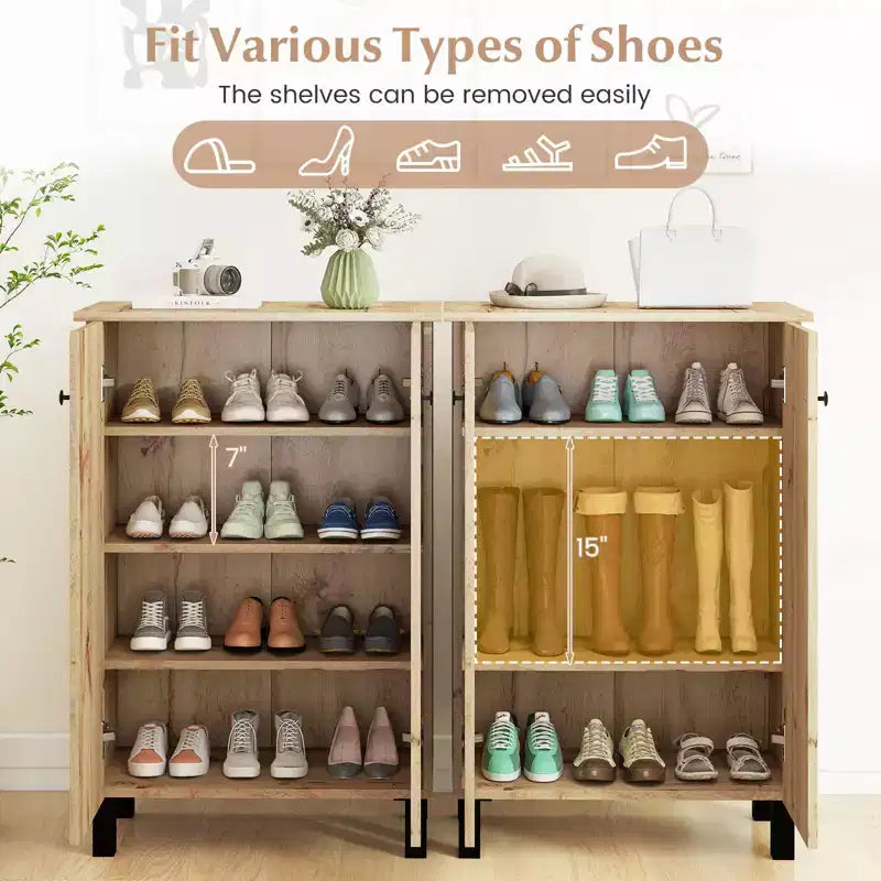 Costway Shoe Storage Cabinet 4-Tier Shoe Organizer w/ Removable Shelves & 2 Doors