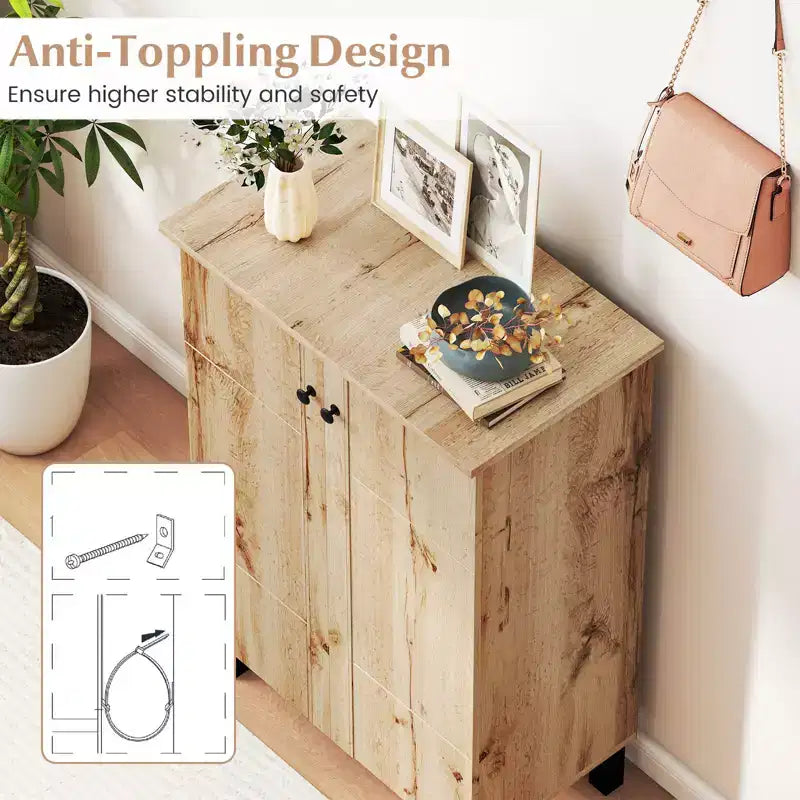 Costway Shoe Storage Cabinet 4-Tier Shoe Organizer w/ Removable Shelves & 2 Doors