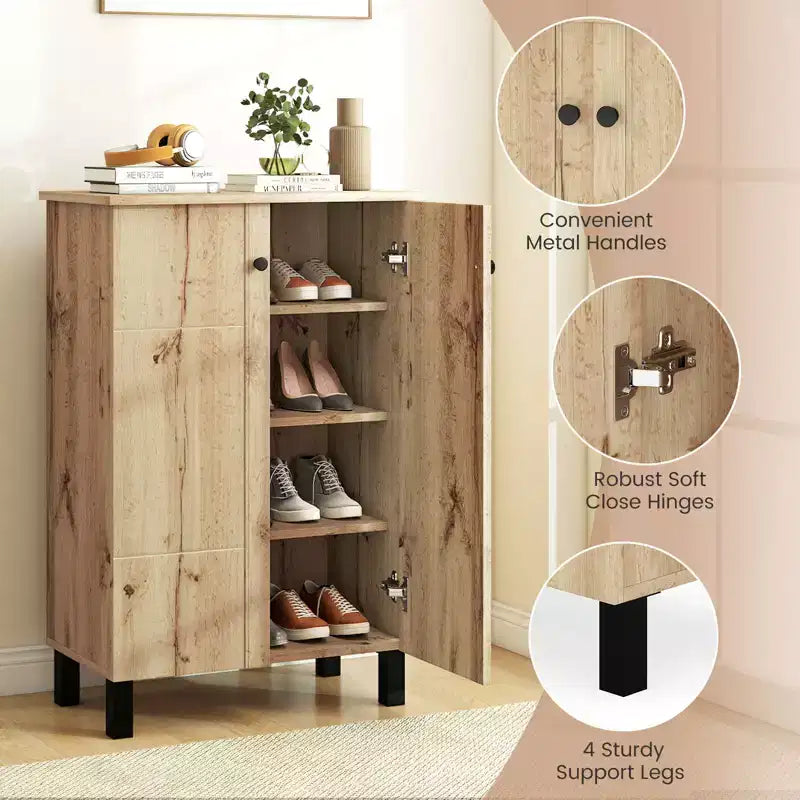 Costway Shoe Storage Cabinet 4-Tier Shoe Organizer w/ Removable Shelves & 2 Doors
