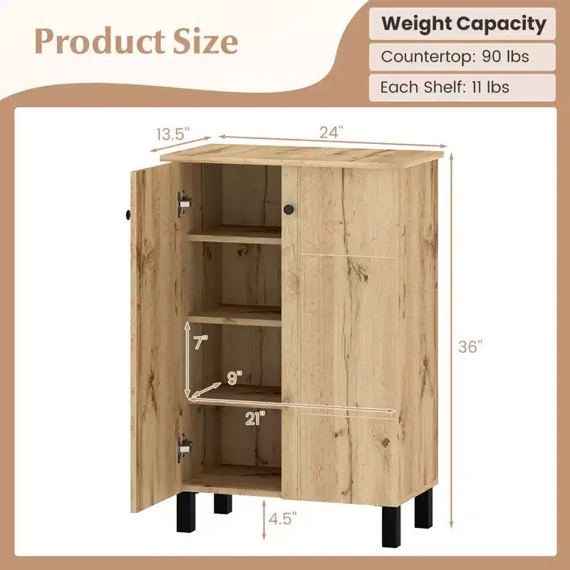 Costway Shoe Storage Cabinet 4-Tier Shoe Organizer w/ Removable Shelves & 2 Doors