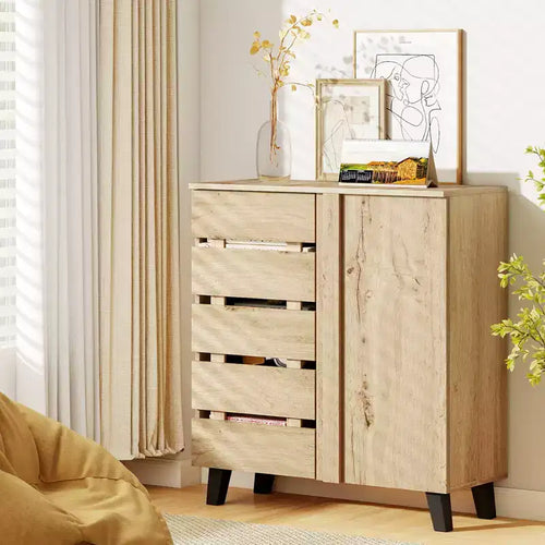 Costway 4-Tier Shoe Cabinet w/Louvered Door & Removable Shelves for Entryway Hallway