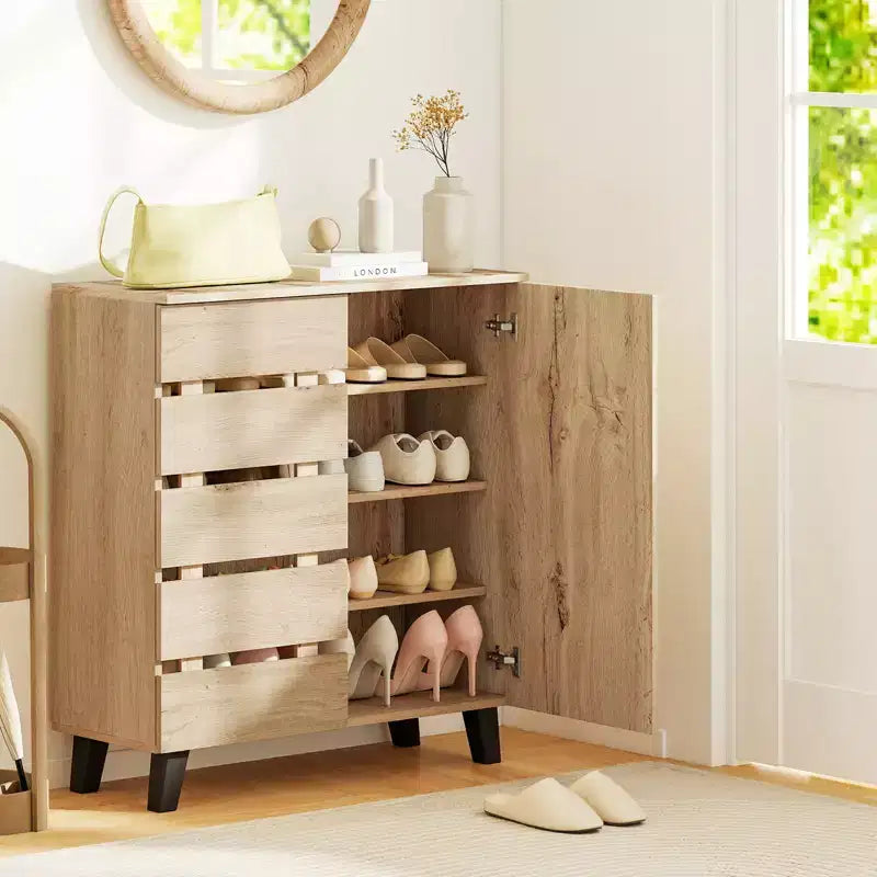Costway 4-Tier Shoe Cabinet w/Louvered Door & Removable Shelves for Entryway Hallway