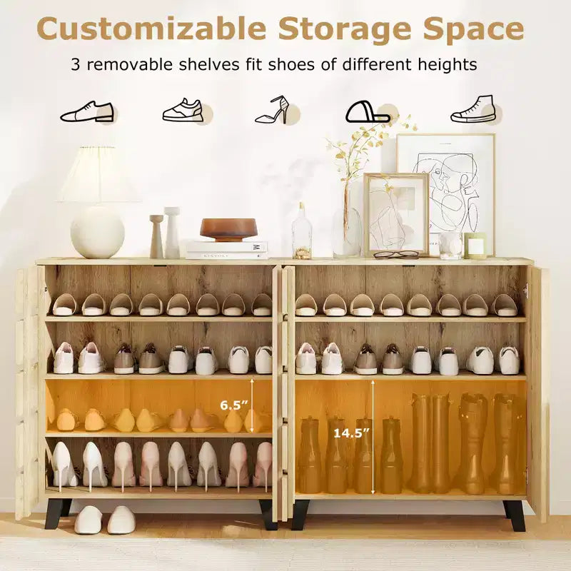 Costway 4-Tier Shoe Cabinet w/Louvered Door & Removable Shelves for Entryway Hallway