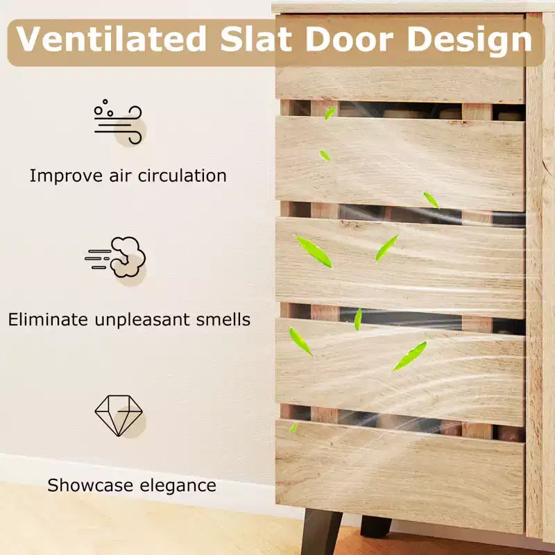 Costway 4-Tier Shoe Cabinet w/Louvered Door & Removable Shelves for Entryway Hallway