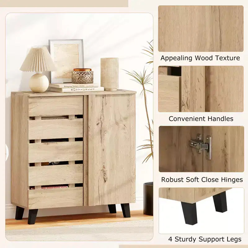 Costway 4-Tier Shoe Cabinet w/Louvered Door & Removable Shelves for Entryway Hallway