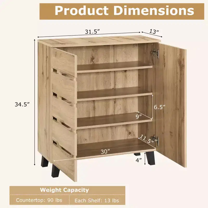 Costway 4-Tier Shoe Cabinet w/Louvered Door & Removable Shelves for Entryway Hallway