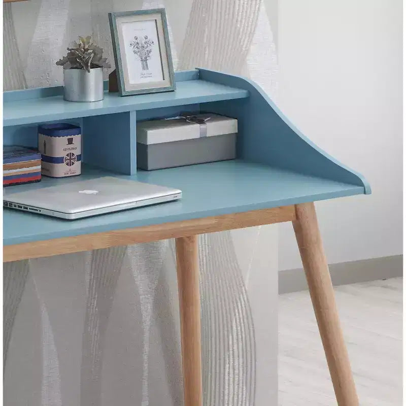 GDFStudio Gwen Mid-Century Modern Wood Writing Desk with Hutch and Open Shelves