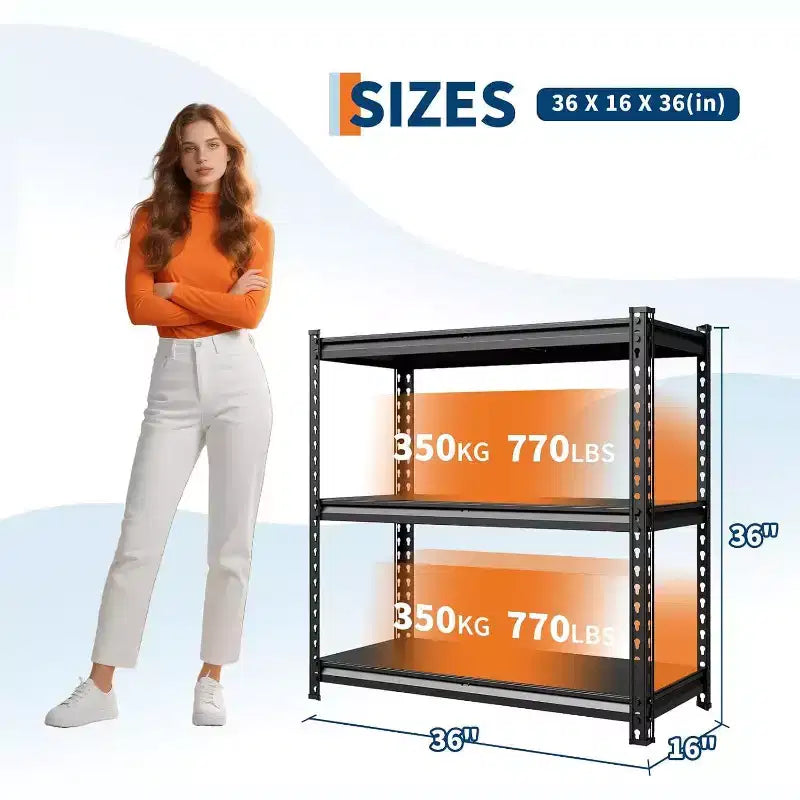 Heavy Duty Steel Shelving Unit, Adjustable Metal Rack, 770 Lbs Per Shelf, Modular 2-in-1 Design for Garage, Basement, Pantry, Black