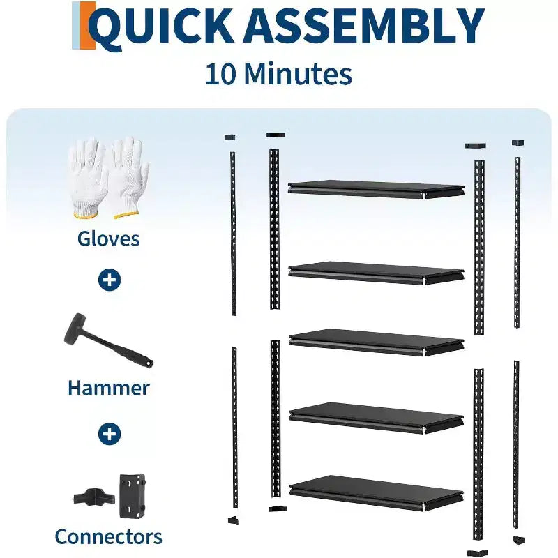 Heavy Duty Steel Shelving Unit, Adjustable Metal Rack, 770 Lbs Per Shelf, Modular 2-in-1 Design for Garage, Basement, Pantry, Black