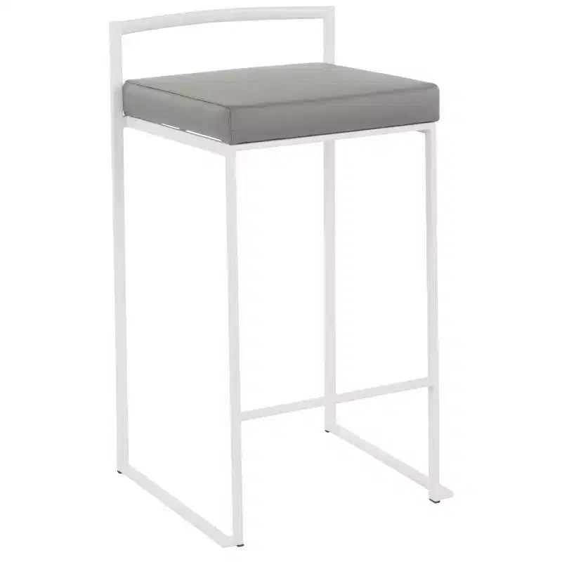 Set of 2 26" Fuji Contemporary Counter Height Barstools White/Gray - LumiSource: Upholstered, Metal Frame, Stackable