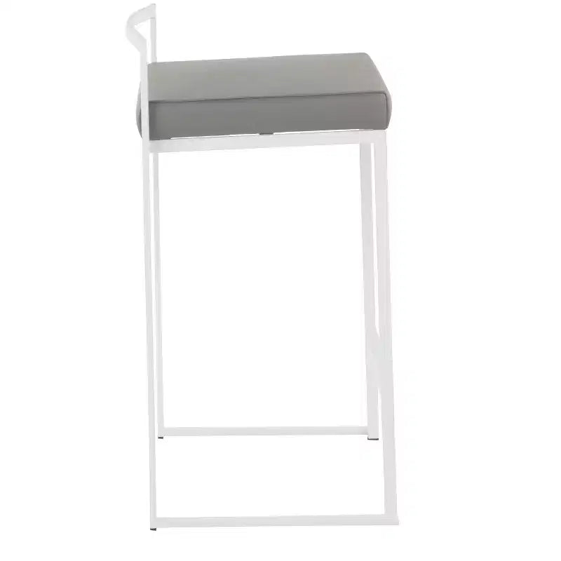 Set of 2 26" Fuji Contemporary Counter Height Barstools White/Gray - LumiSource: Upholstered, Metal Frame, Stackable