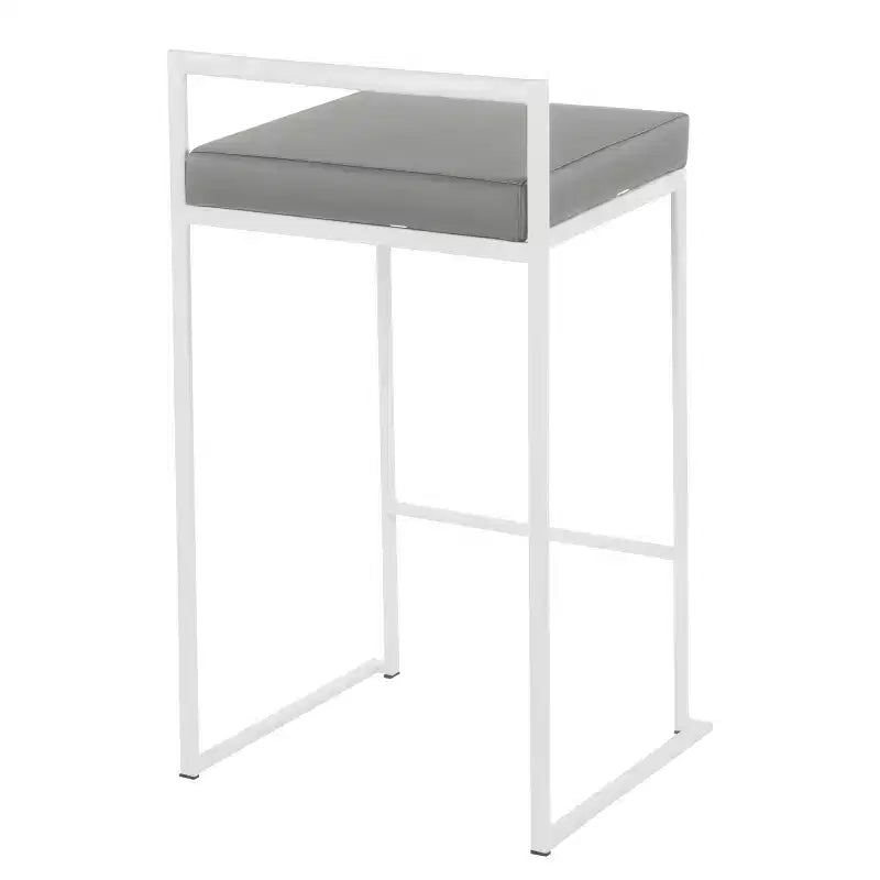 Set of 2 26" Fuji Contemporary Counter Height Barstools White/Gray - LumiSource: Upholstered, Metal Frame, Stackable