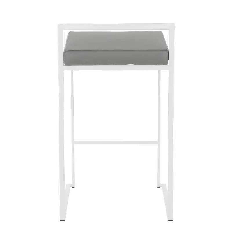 Set of 2 26" Fuji Contemporary Counter Height Barstools White/Gray - LumiSource: Upholstered, Metal Frame, Stackable