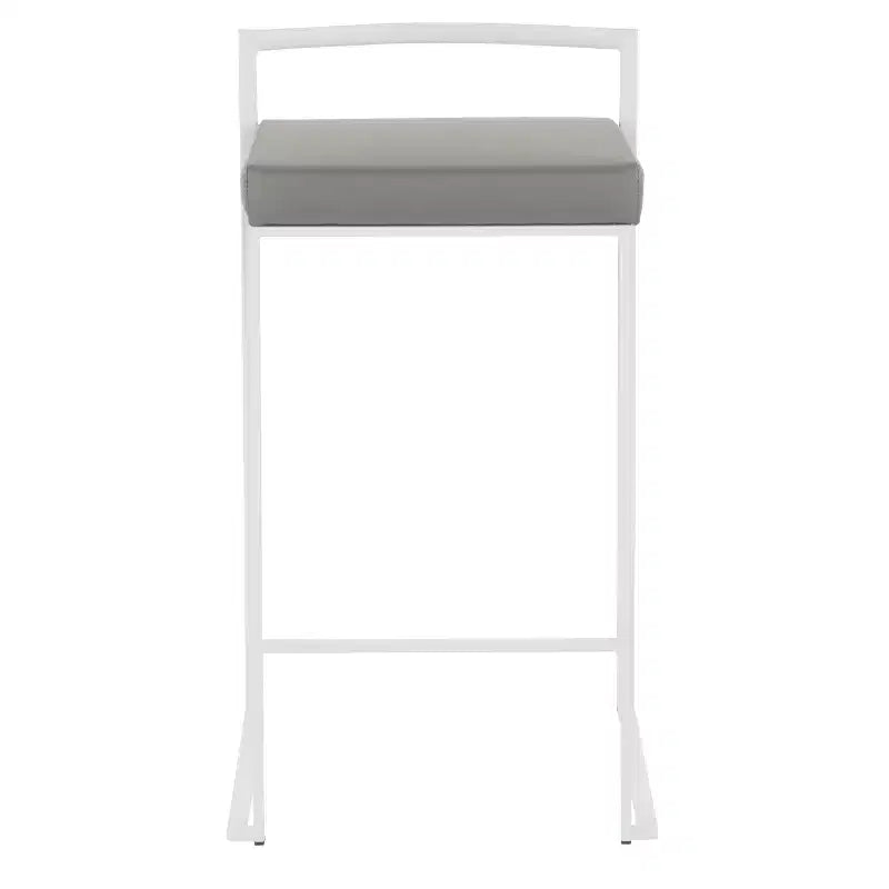 Set of 2 26" Fuji Contemporary Counter Height Barstools White/Gray - LumiSource: Upholstered, Metal Frame, Stackable