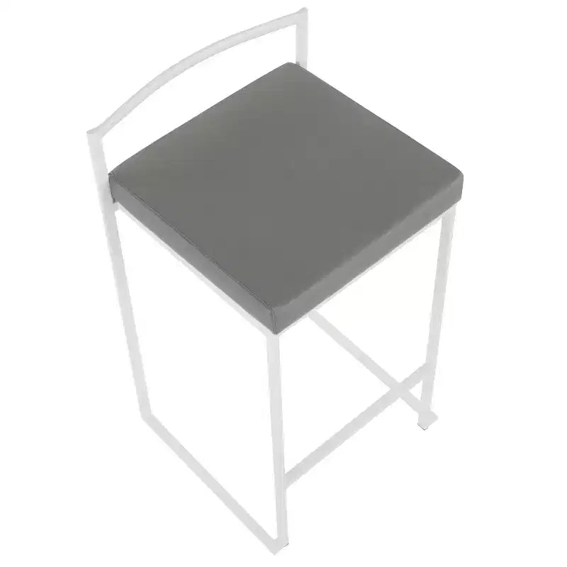 Set of 2 26" Fuji Contemporary Counter Height Barstools White/Gray - LumiSource: Upholstered, Metal Frame, Stackable