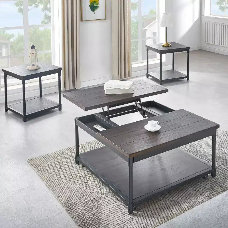 Prescott Lift Top Square Cocktail Table Dark Brown - Steve Silver Co.: Rustic Storage, Casters, Wood Veneer, 36"x36"
