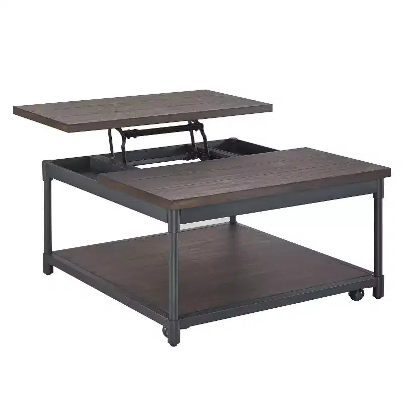 Prescott Lift Top Square Cocktail Table Dark Brown - Steve Silver Co.: Rustic Storage, Casters, Wood Veneer, 36"x36"