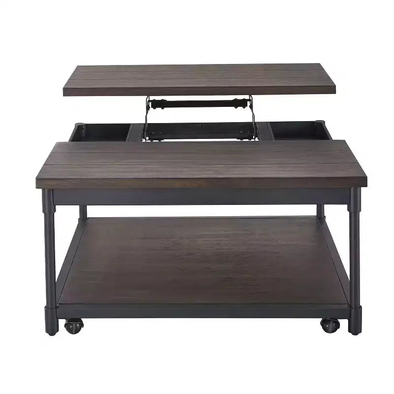 Prescott Lift Top Square Cocktail Table Dark Brown - Steve Silver Co.: Rustic Storage, Casters, Wood Veneer, 36"x36"