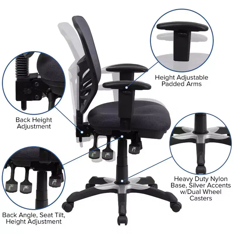 Flash Furniture Mid-Back Mesh Multifunction Executive Swivel Ergonomic Office Chair with Adjustable Arms