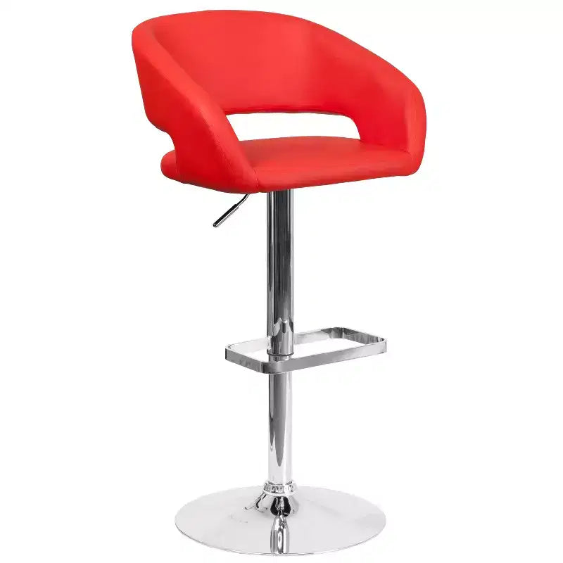 Emma and Oliver Shae Contemporary Upholstered Adjustable Height Barstool with Rounded, Cutout Mid-Back and Pedestal Base