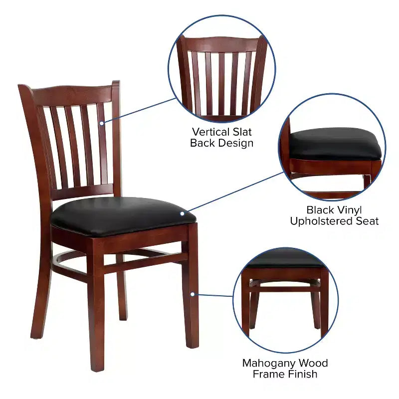 Emma and Oliver Vertical Slat Back Wooden Restaurant Dining Chair