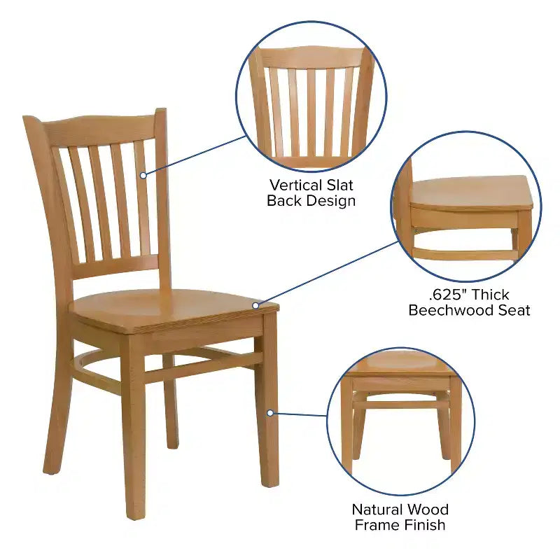 Emma and Oliver Vertical Slat Back Wooden Restaurant Dining Chair